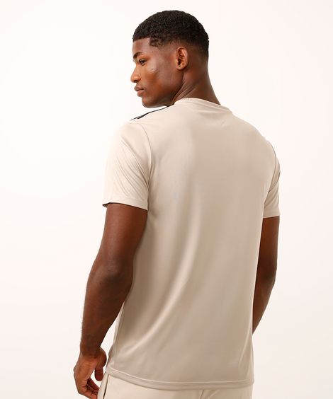 camiseta masculina esportiva com listras bege