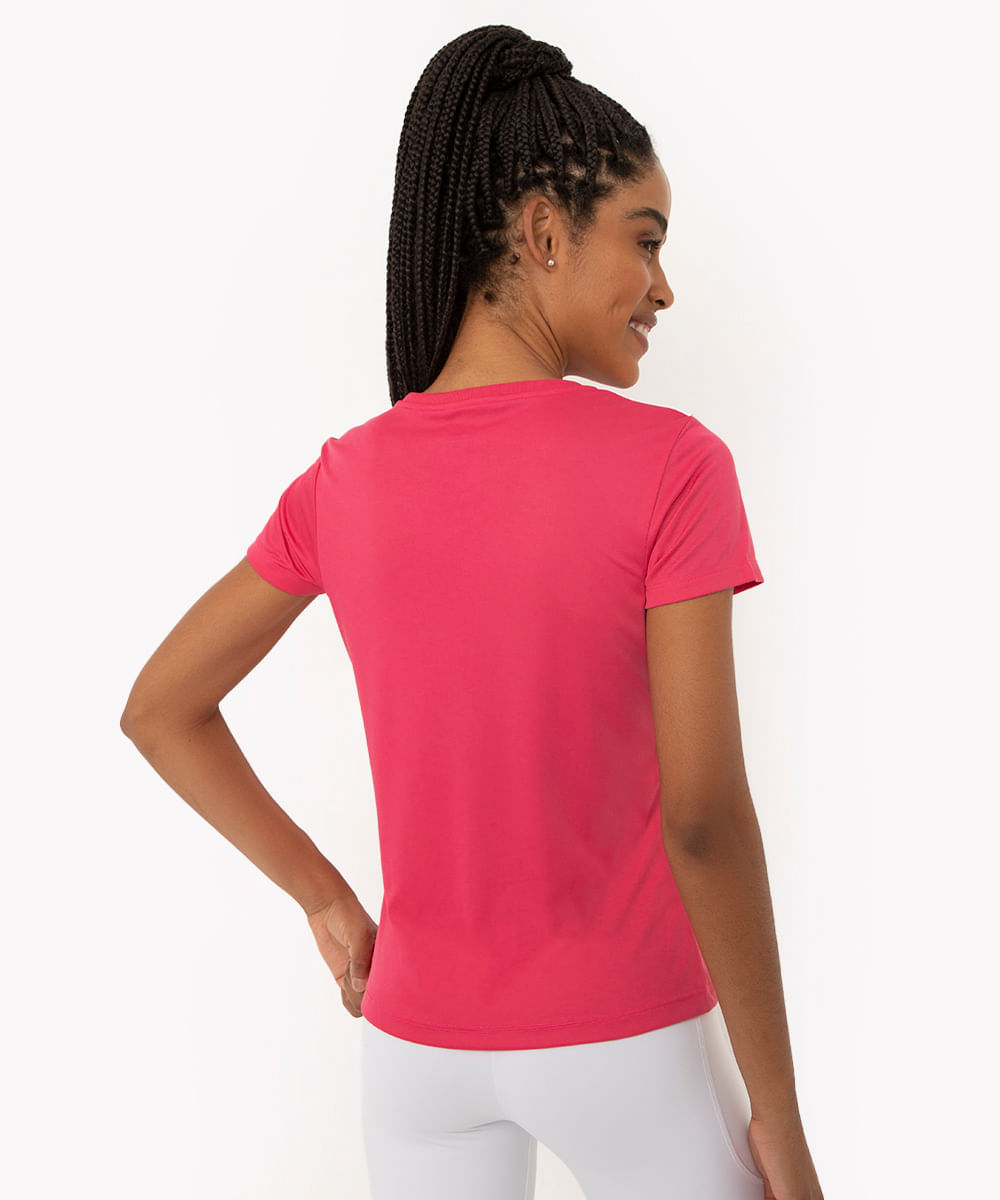 camiseta feminina esportiva ace manga curta com listras rosa