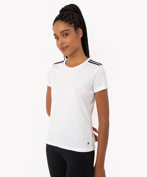 camiseta feminina esportiva ace manga curta com listras branca