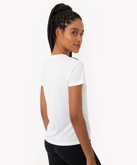 camiseta feminina esportiva ace manga curta com listras branca