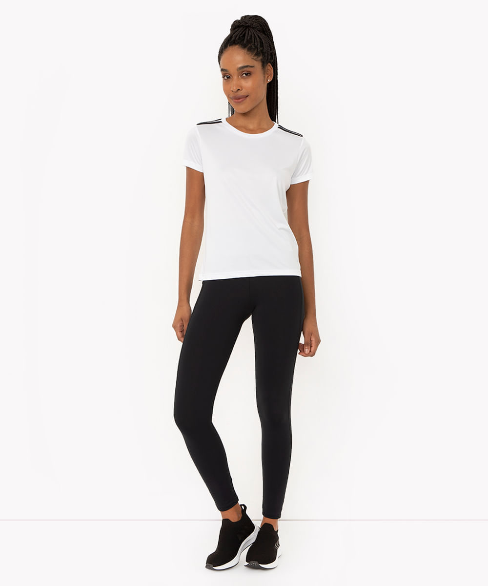 camiseta feminina esportiva ace manga curta com listras branca