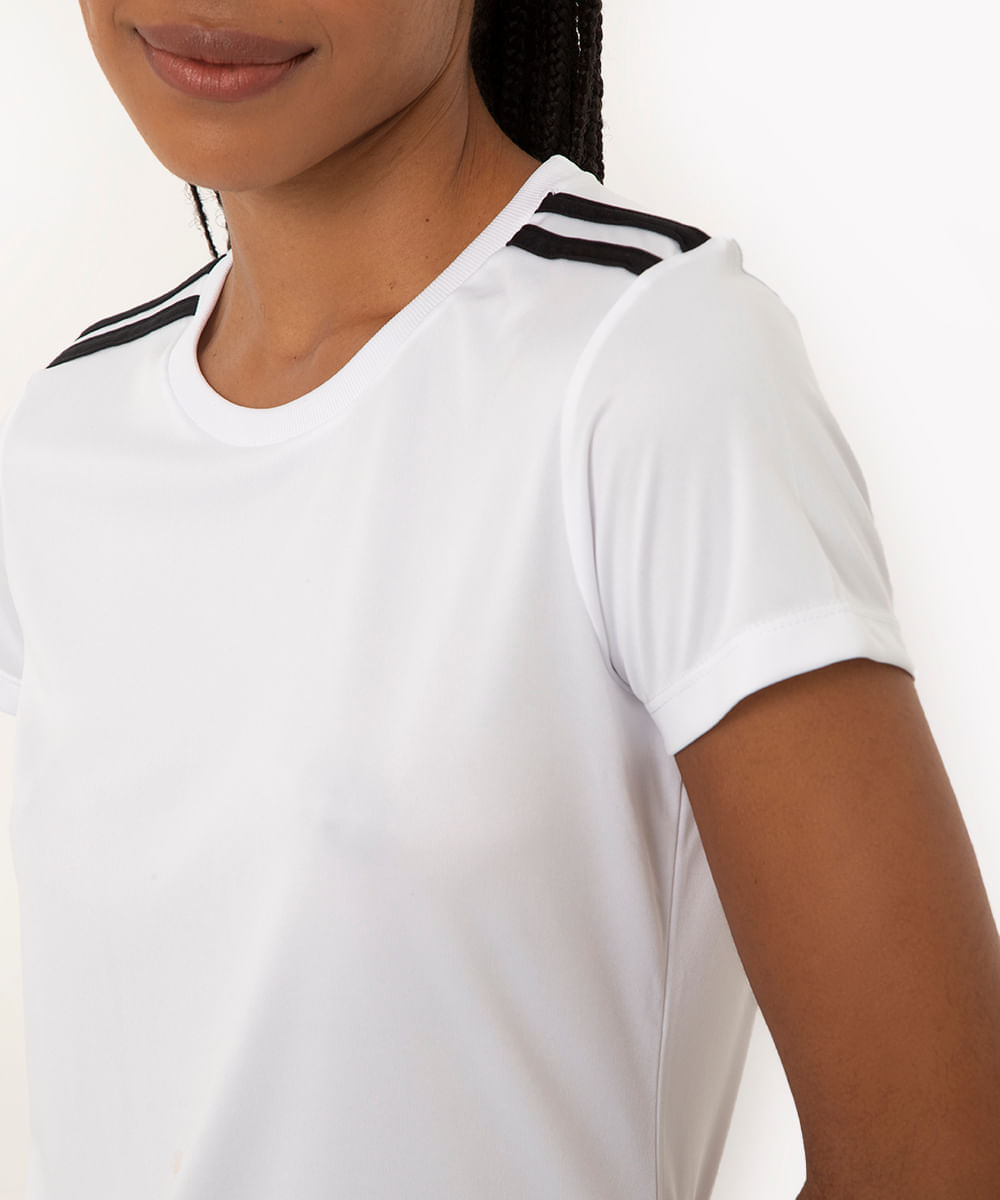 camiseta feminina esportiva ace manga curta com listras branca