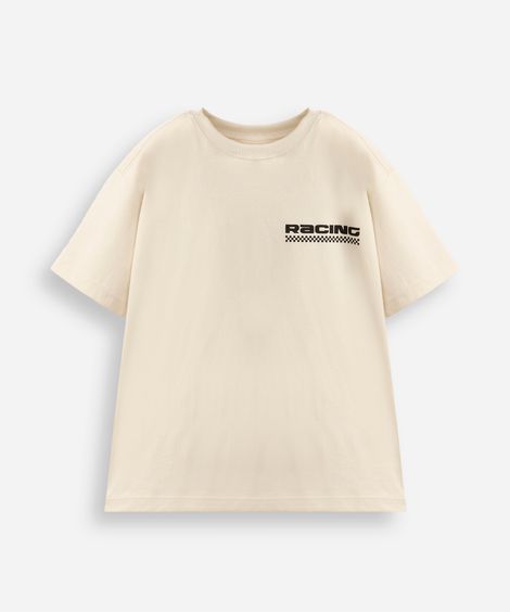 camiseta infantil de algodão racing bege