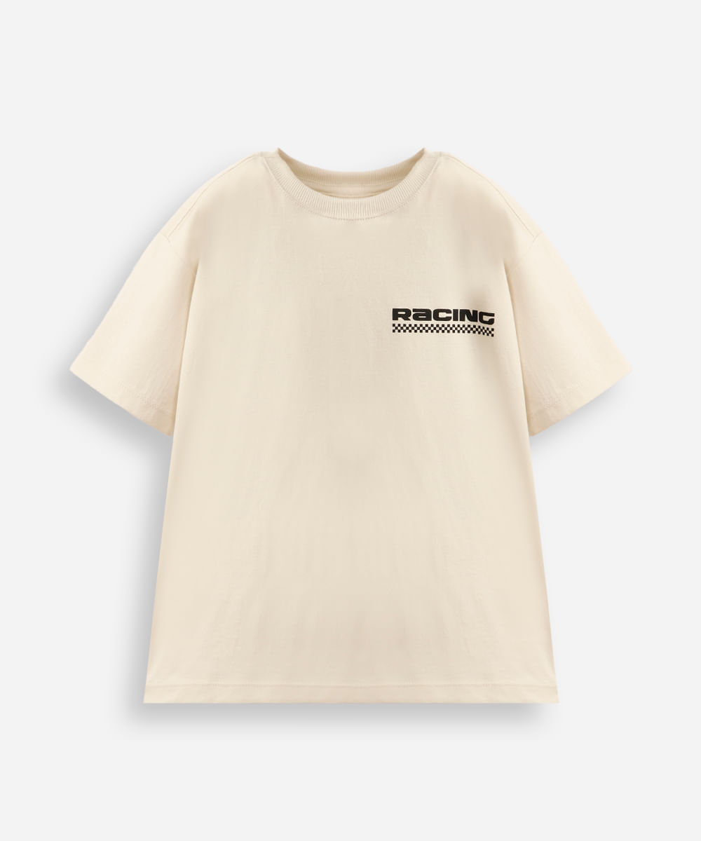 camiseta infantil de algodão racing bege