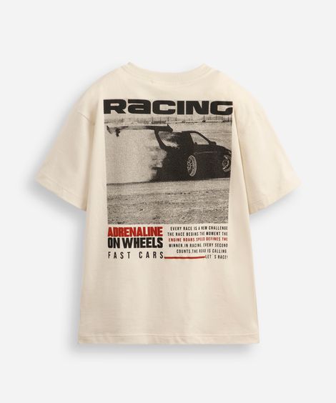camiseta infantil de algodão racing bege