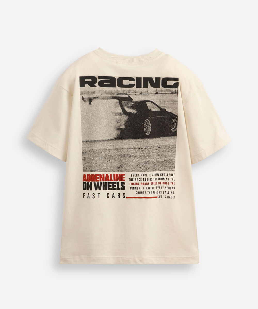 camiseta infantil de algodão racing bege