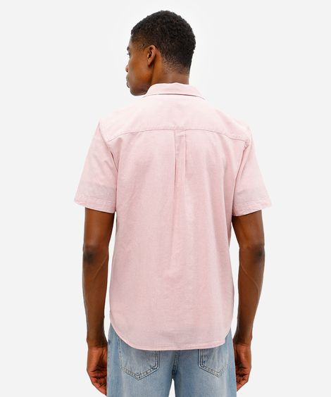 camisa comfort masculina com linho manga curta rosa