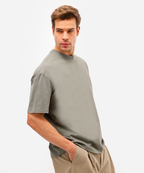 camiseta de algodão peruano oversized manga curta verde