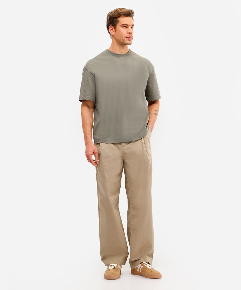 camiseta de algodão peruano oversized manga curta verde