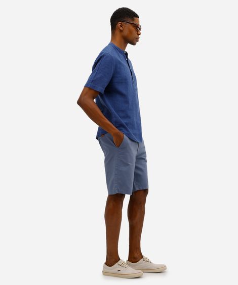bermuda masculina reta com linho azul