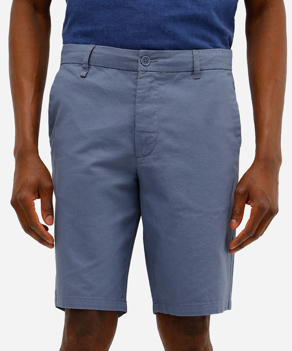 bermuda masculina reta com linho azul