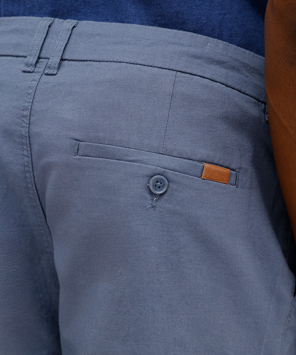 bermuda masculina reta com linho azul