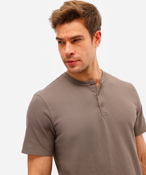 polo masculina gola padre com botão piquet bege