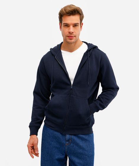jaqueta básica masculina de moletom com capuz azul