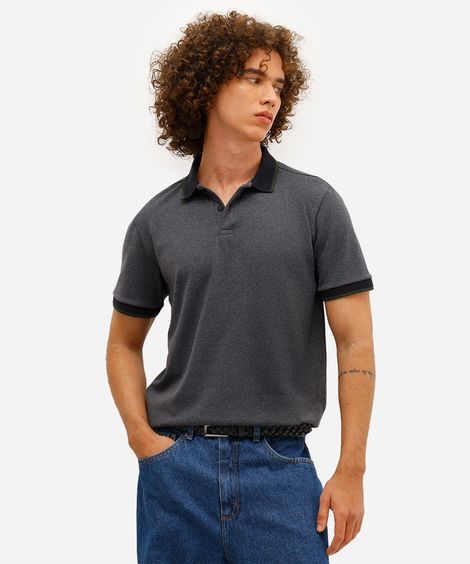 polo básica masculina slim manga curta preta