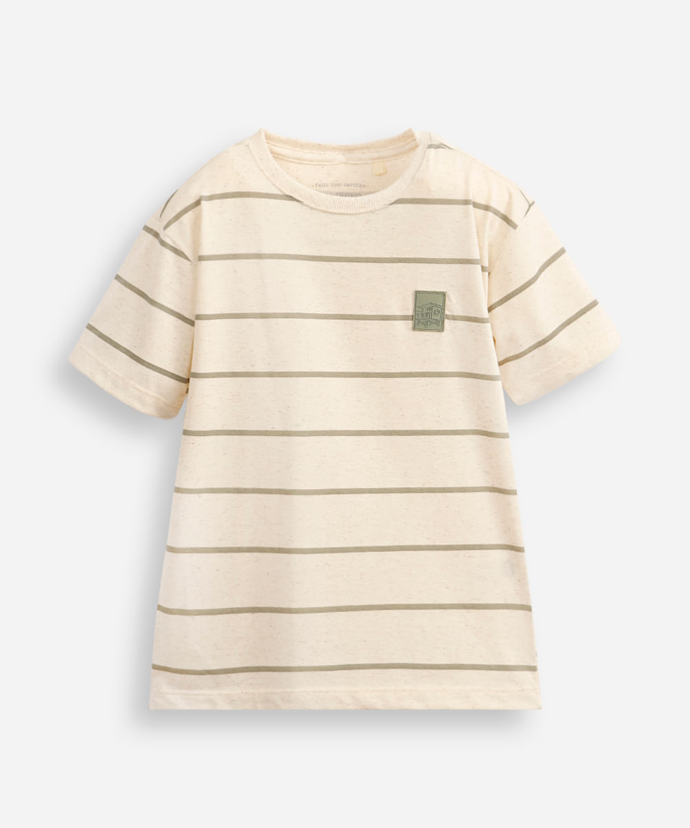 camiseta infantil com linho listrada verde
