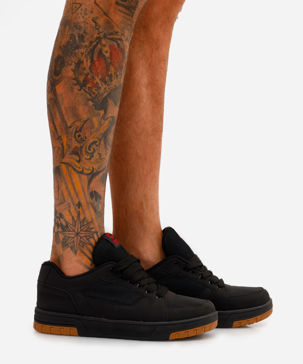 tênis casual com recortes ollie - preto