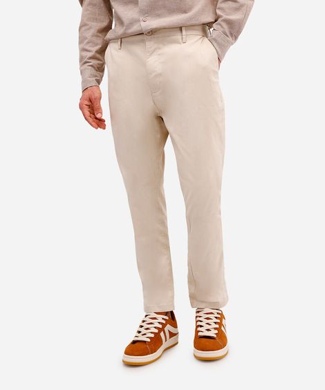 calça chino slim masculina de sarja bege