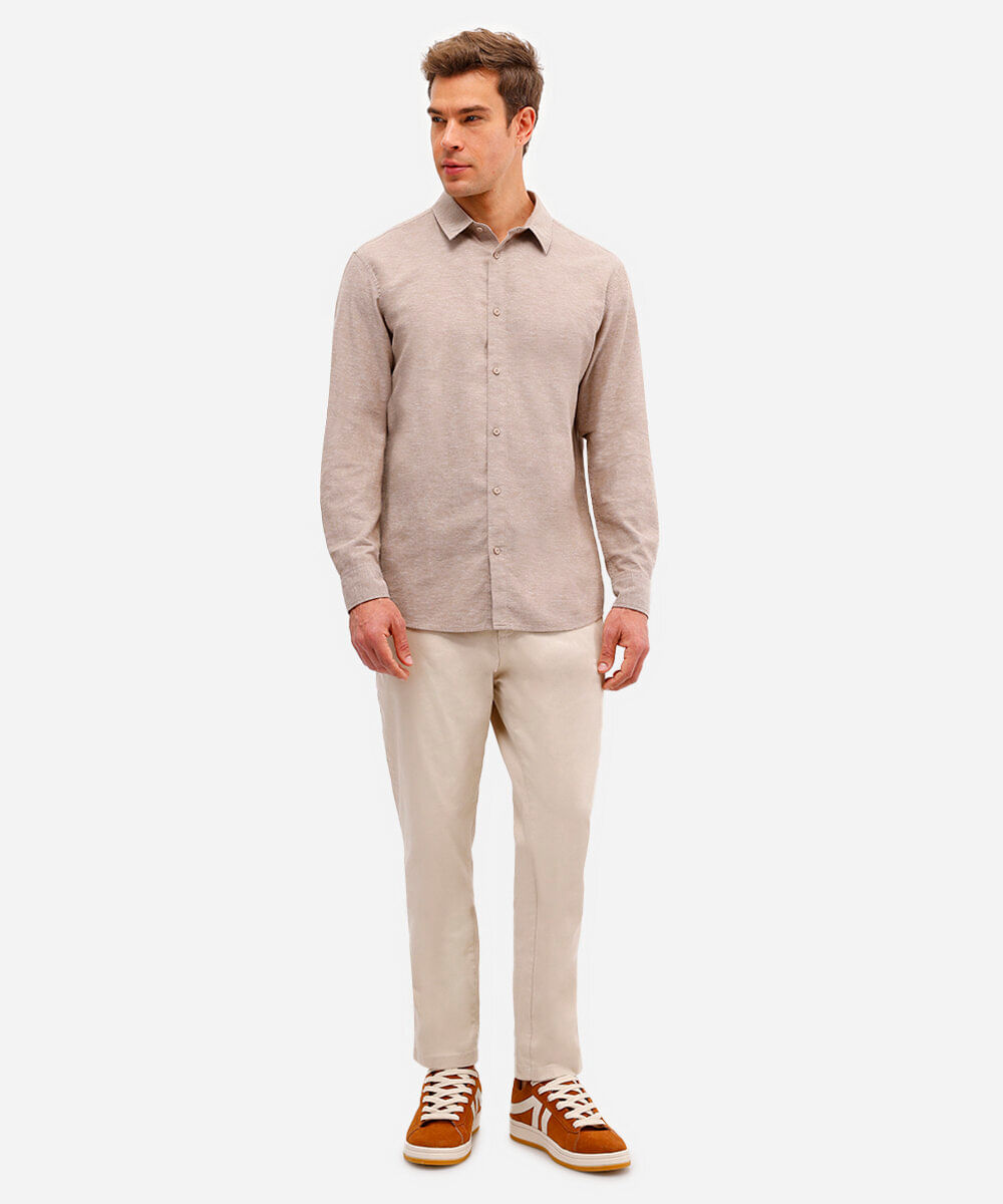 calça chino slim masculina de sarja bege