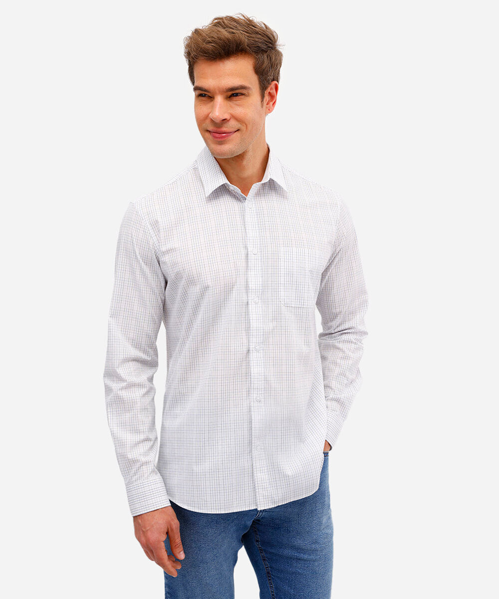 camisa manga longa quadriculada azul