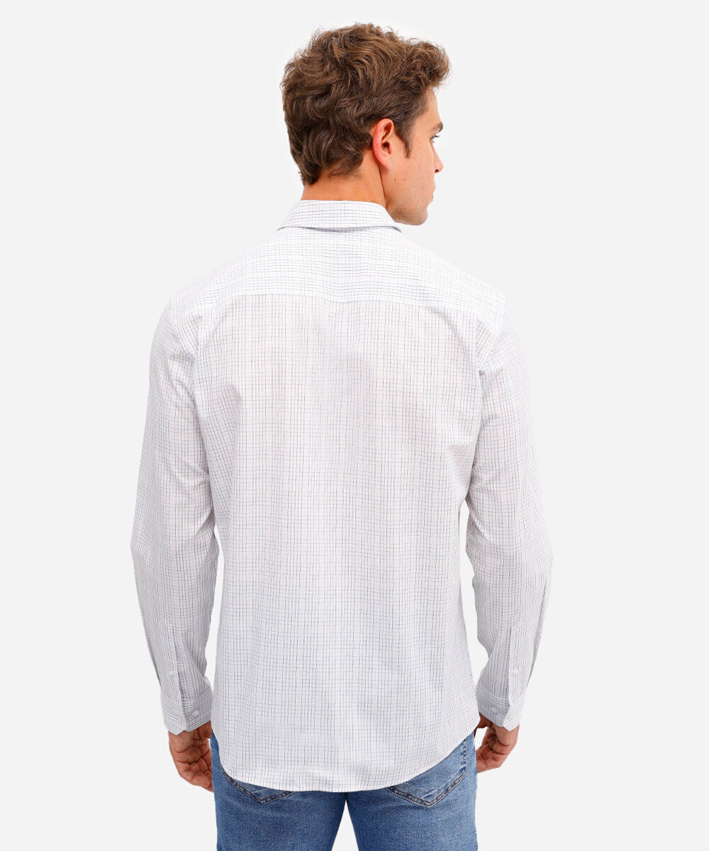 camisa manga longa quadriculada azul