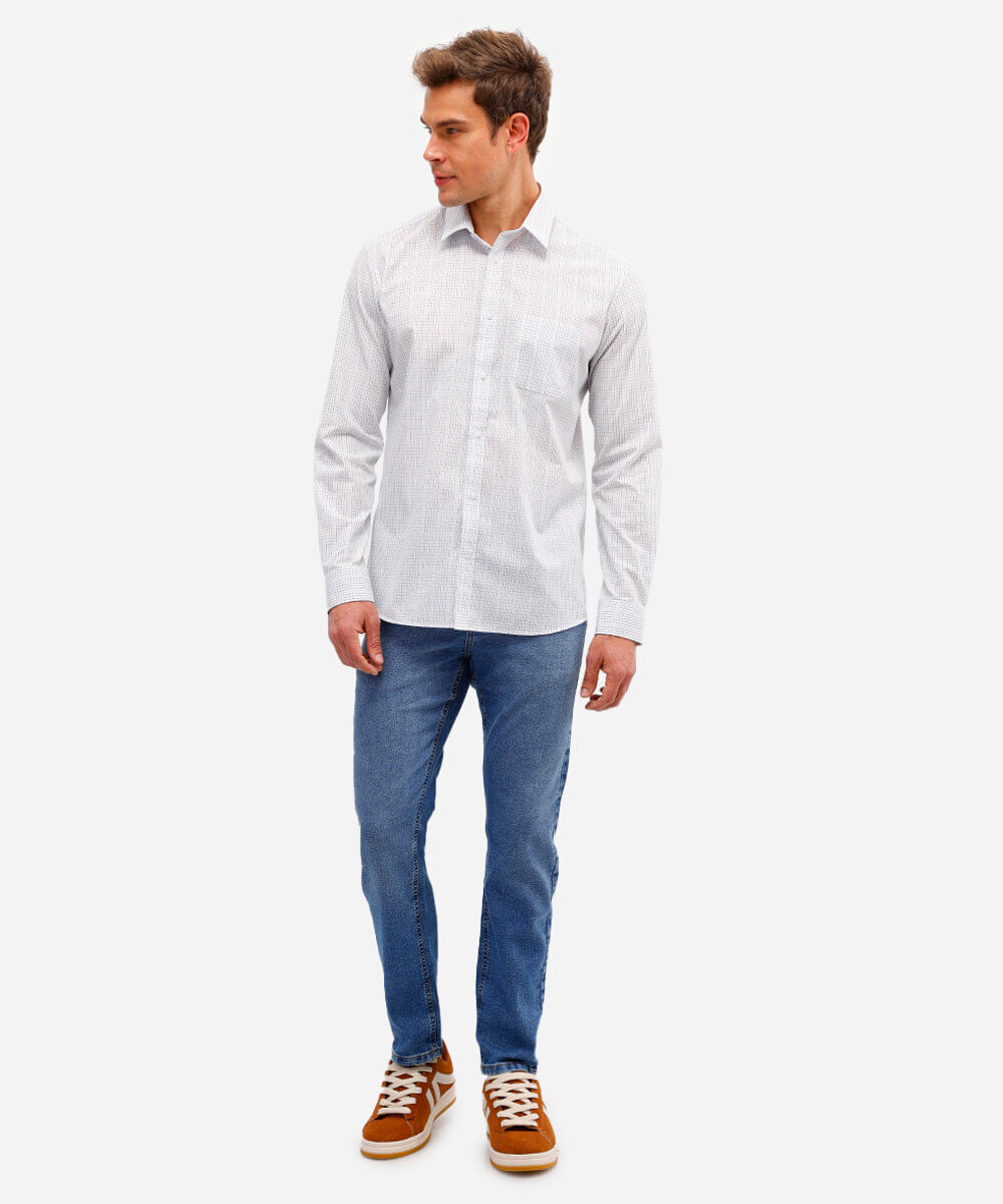 camisa manga longa quadriculada azul