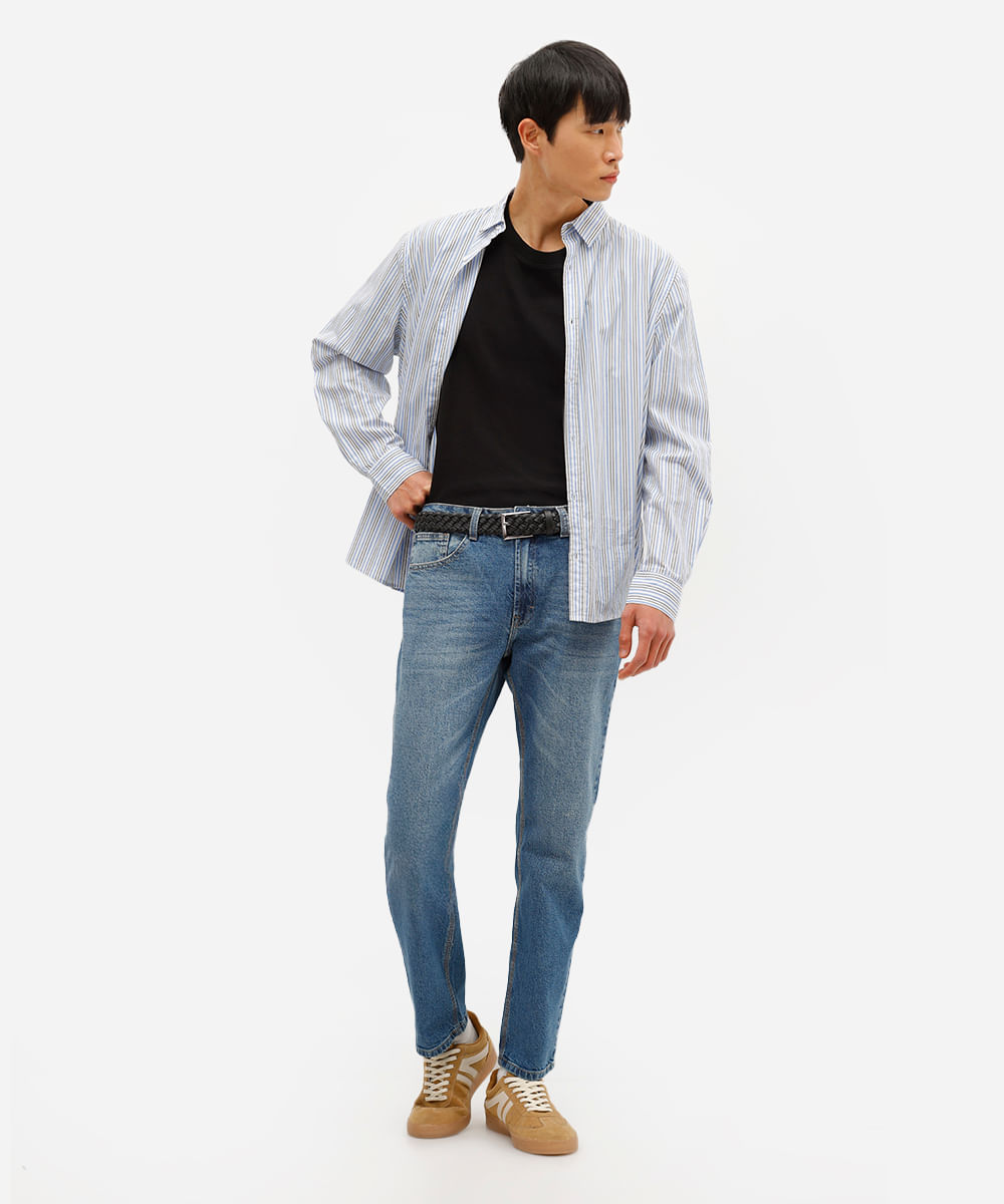 calça slim masculina jeans azul