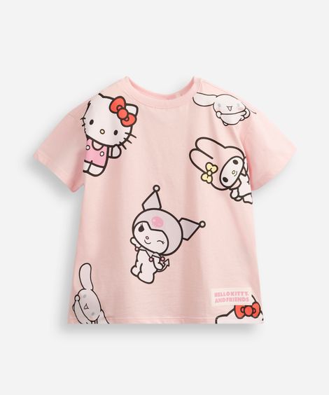 camiseta infantil de algodão hello kitty rosa