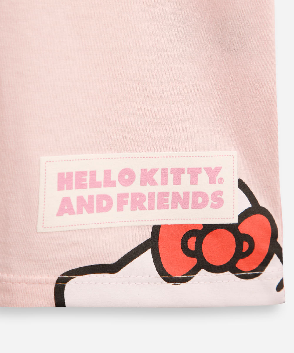 camiseta infantil de algodão hello kitty rosa