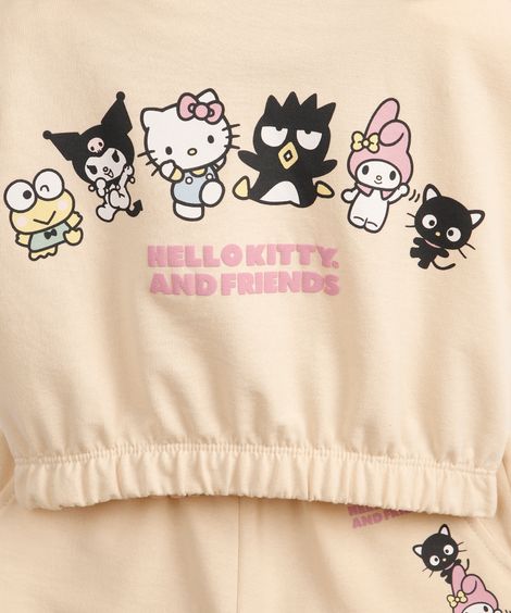 conjunto infantil de moletom sem felpa hello kitty com capuz bege