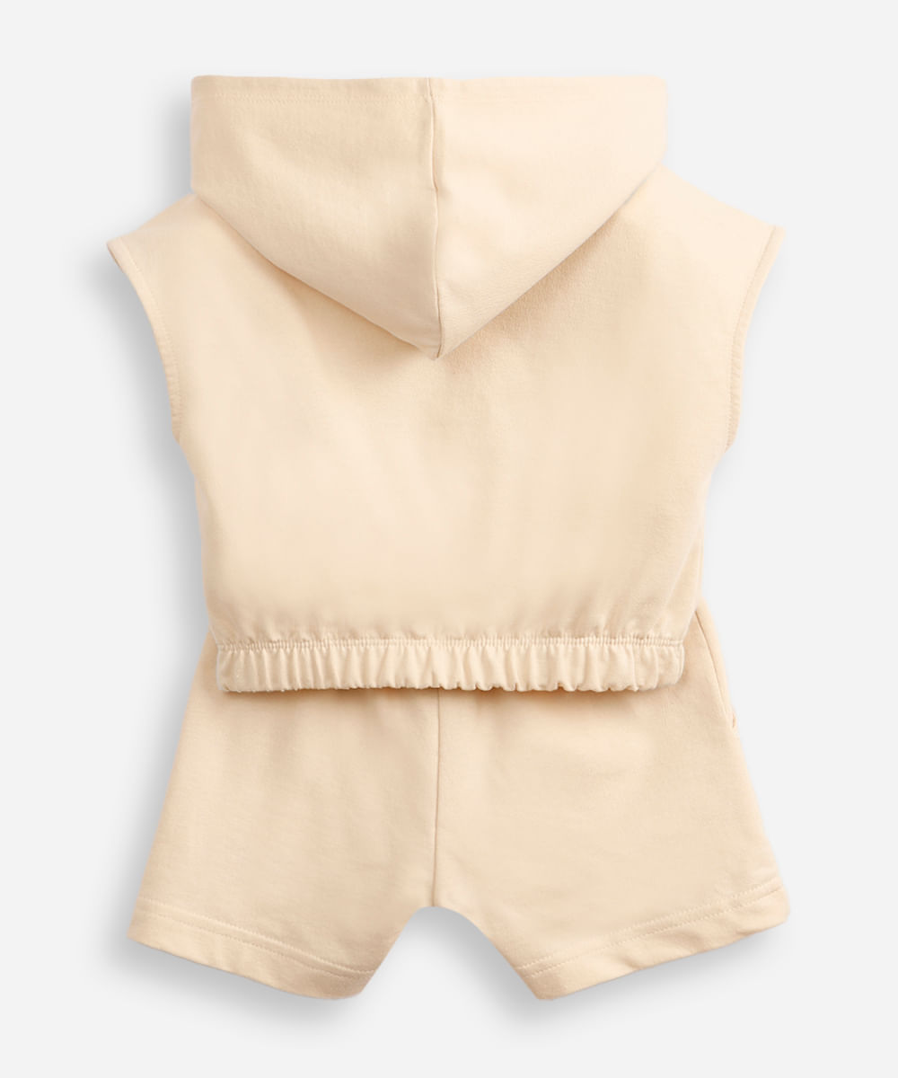 conjunto infantil de moletom sem felpa hello kitty com capuz bege