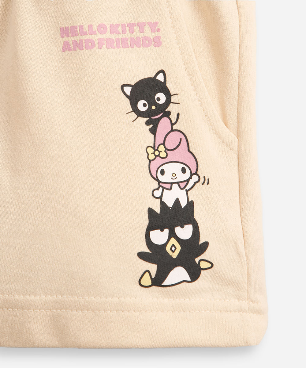 conjunto infantil de moletom sem felpa hello kitty com capuz bege