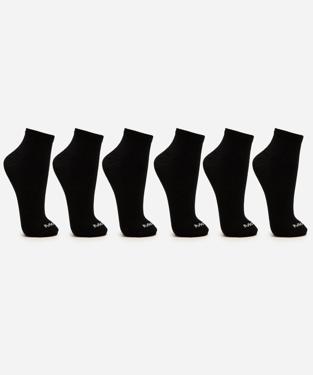 kit de 6 meias cano curto mash preto