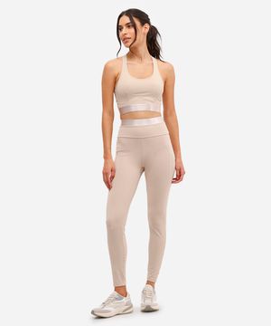 calça legging esportiva ace com bolsos bege