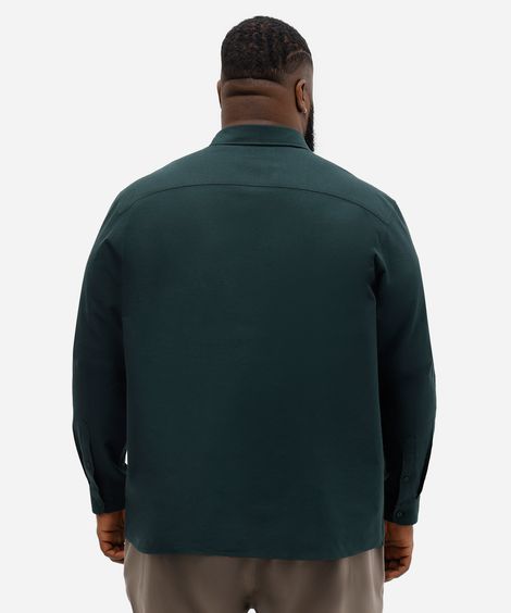 camisa de algodão plus size comfort manga longa branca - verde escuro