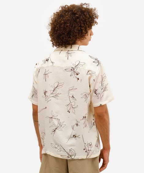 camisa masculina texturizada folhagens off white