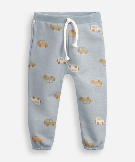 calça jogger infantil de moletom carrinhos azul