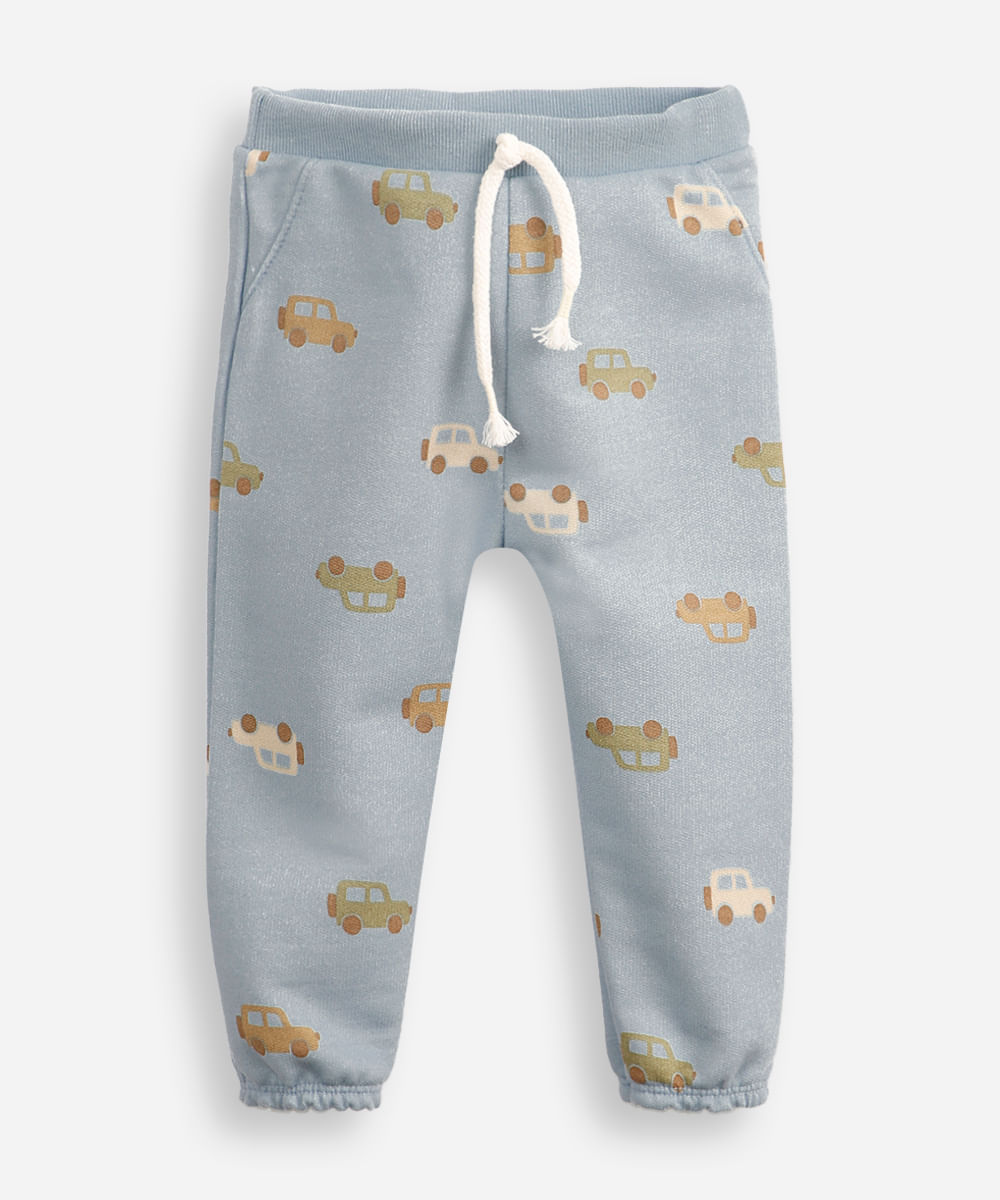calça jogger infantil de moletom carrinhos azul