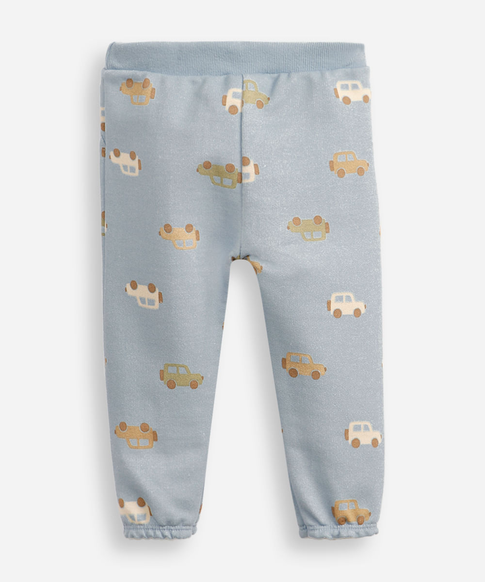 calça jogger infantil de moletom carrinhos azul