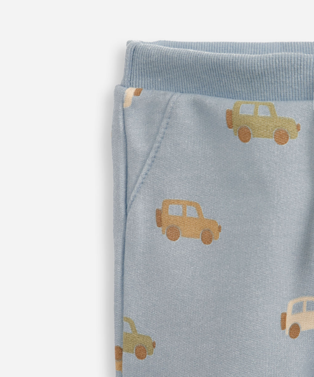 calça jogger infantil de moletom carrinhos azul