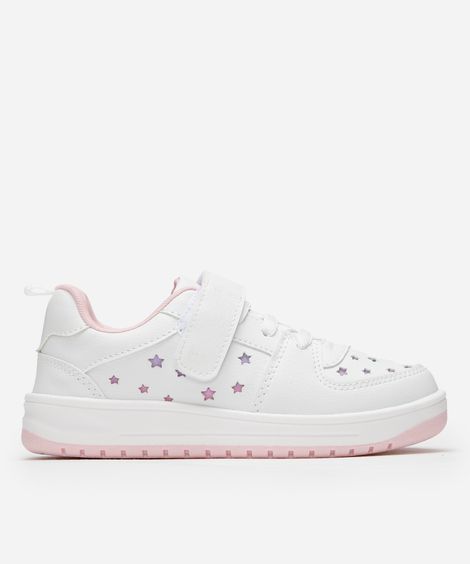 tênis infantil estrelas com glitter e velcro branco