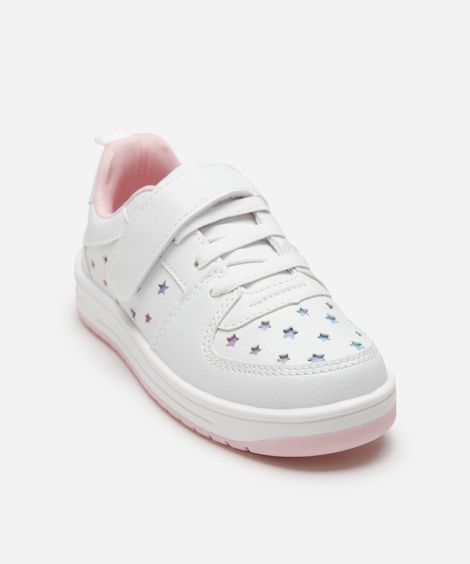 tênis infantil estrelas com glitter e velcro branco