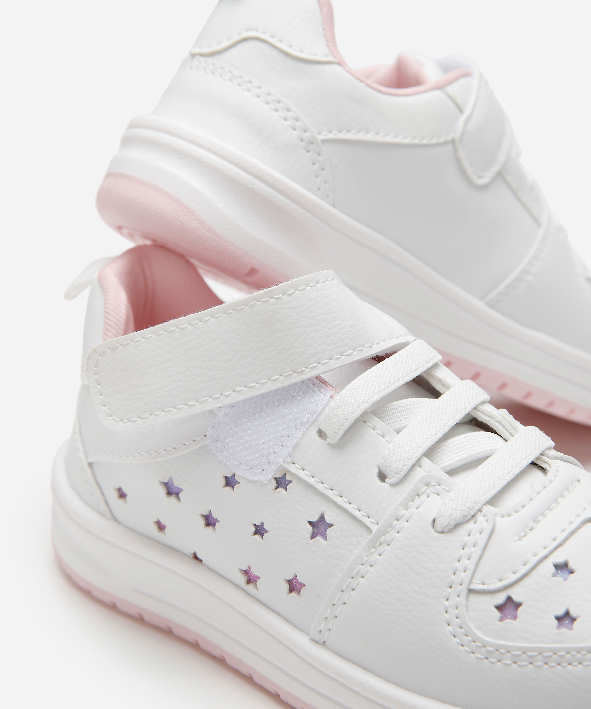 tênis infantil estrelas com glitter e velcro branco