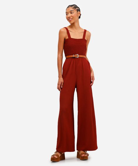 macacão wide leg feminino texturizado vinho