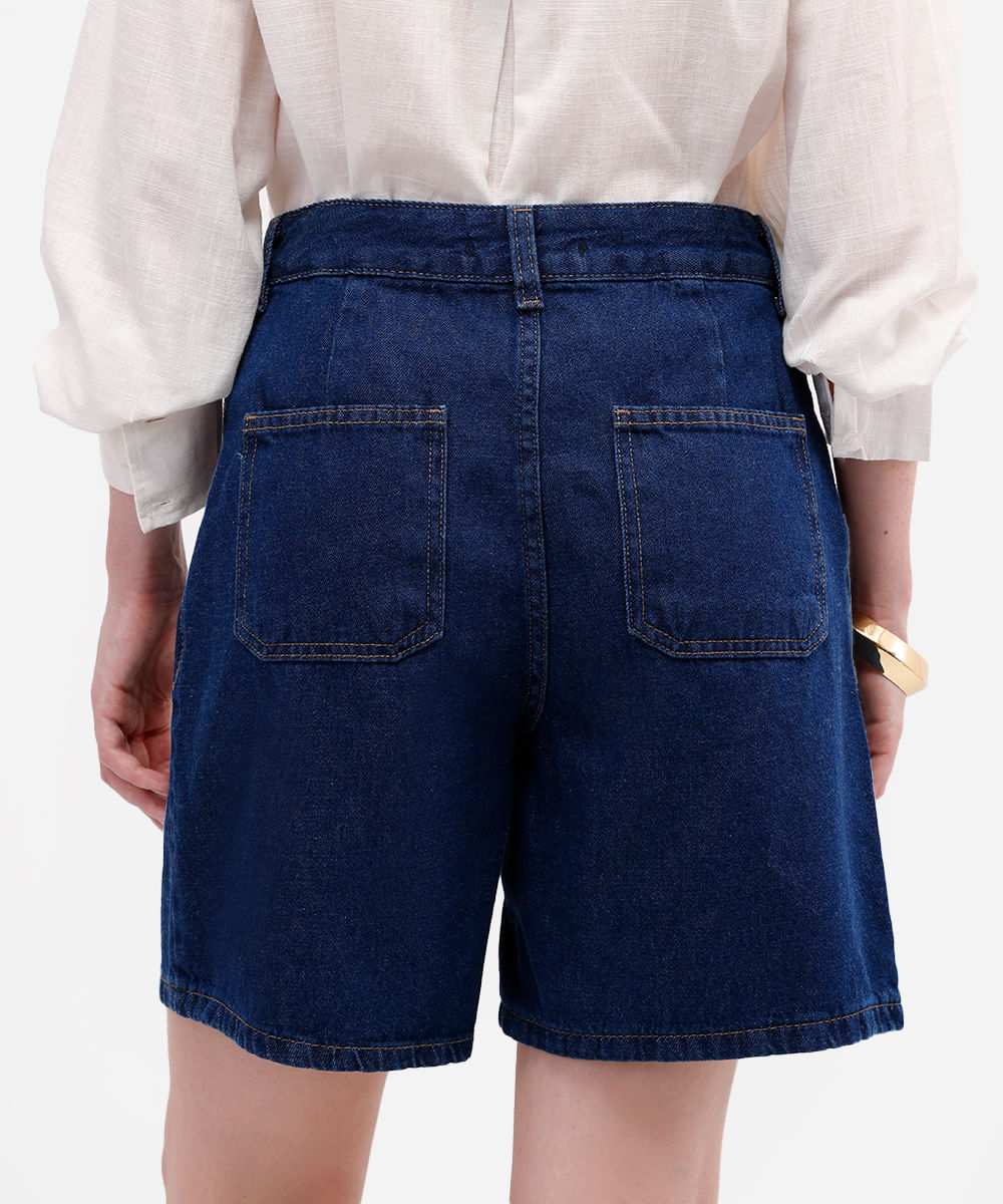 bermuda feminina de alfaiataria jeans cintura alta azul