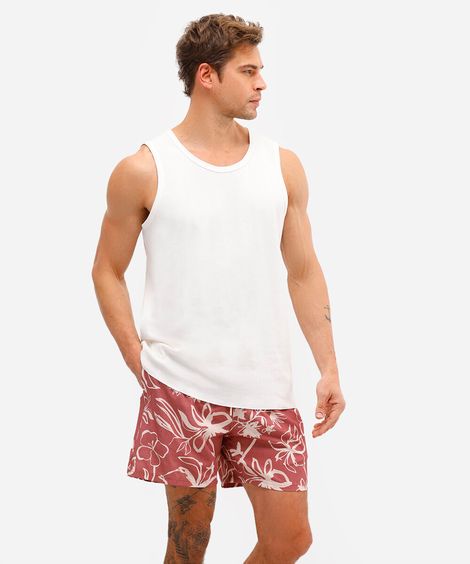 short masculino cós elástico floral rosa