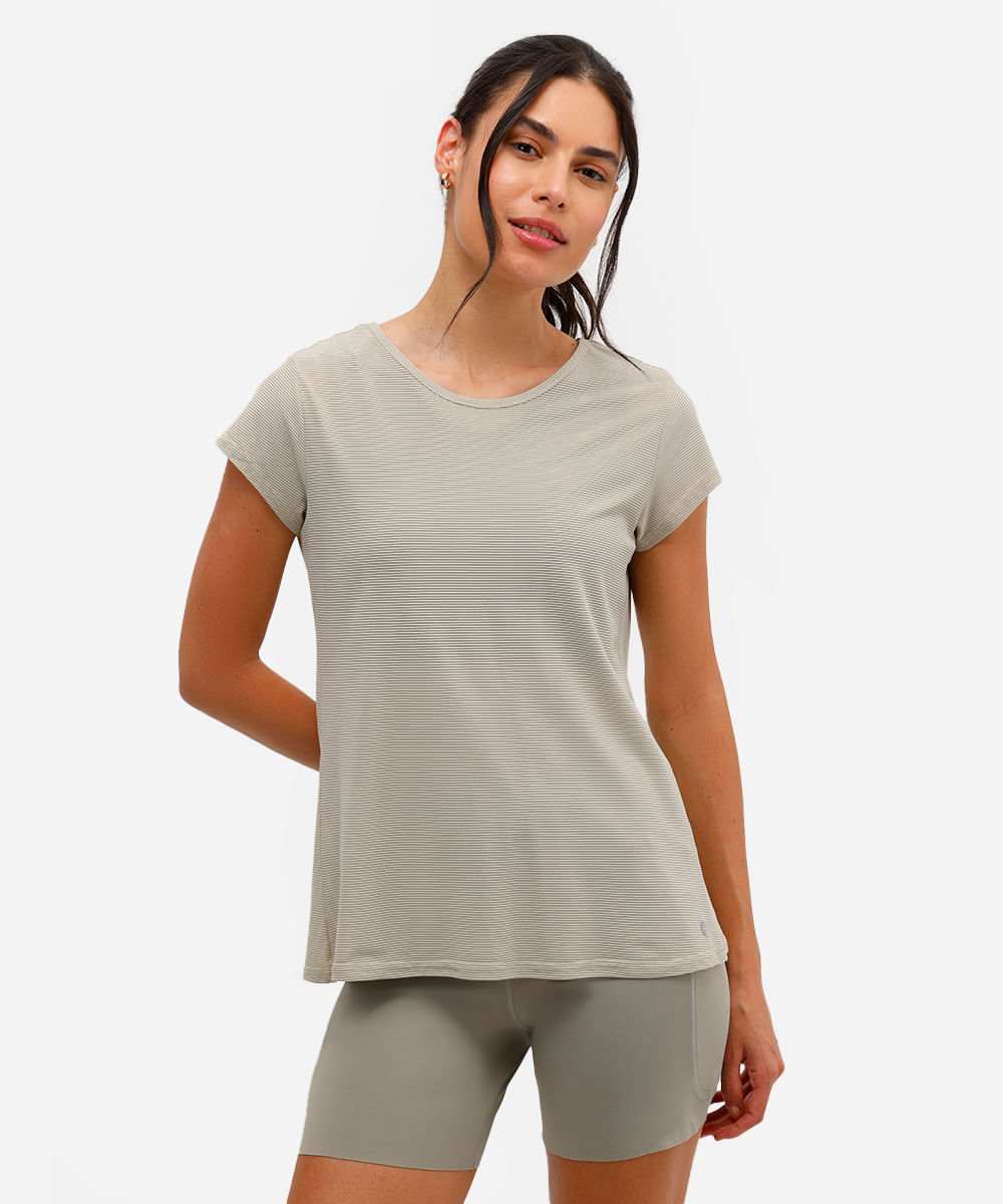 blusa esportiva canelada com recorte nas costas bege