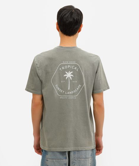 camiseta masculina de algodão tropical estonada verde