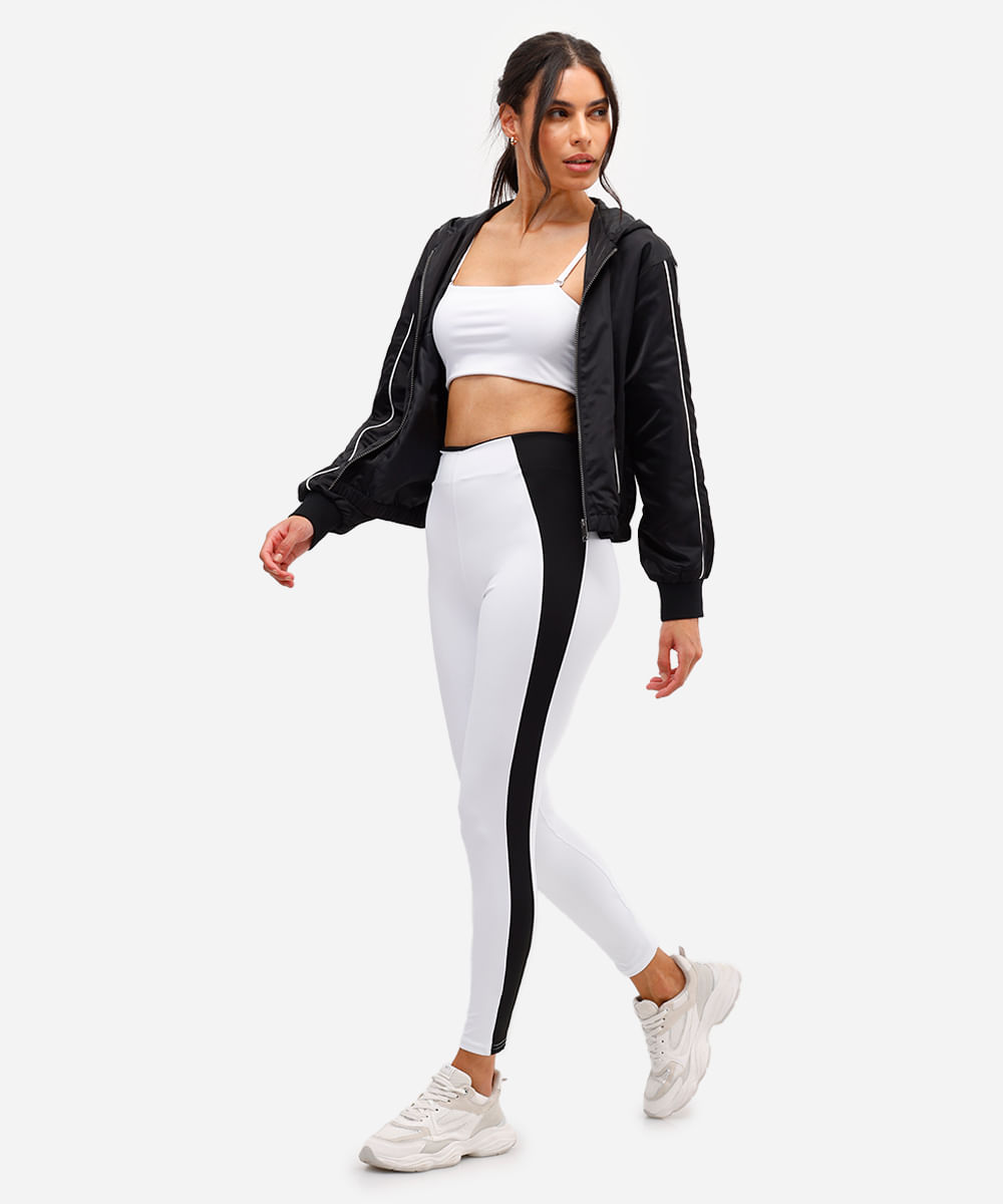 calça legging feminina esportiva com recortes laterais branca