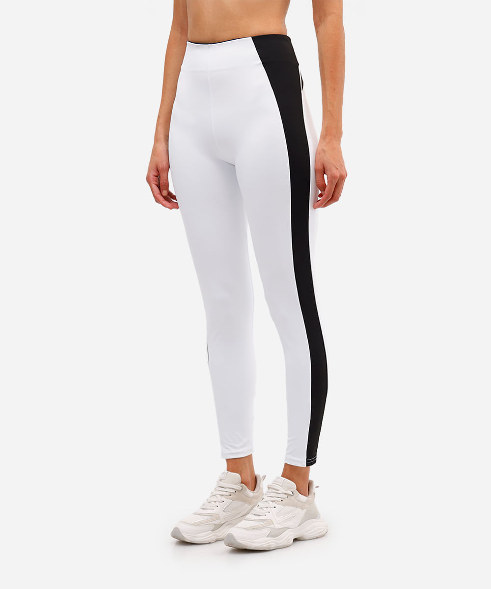 calça legging feminina esportiva com recortes laterais branca